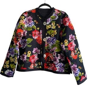 Quilted Floral Jacket Reversible Boho Cottagecore Cropped Coat M L